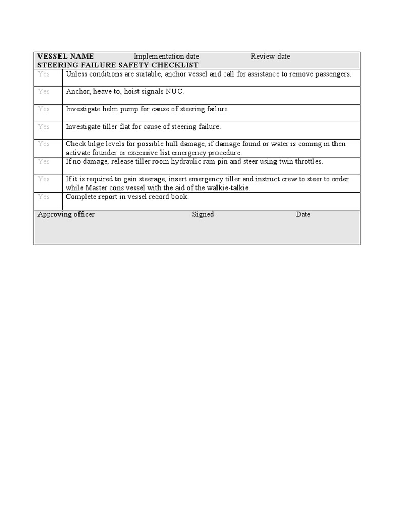 Steering Failure Control Checklist PDF