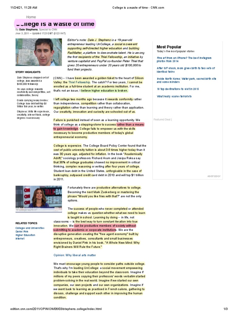 College Is A Waste of Time | PDF | Entrepreneurship | Employment