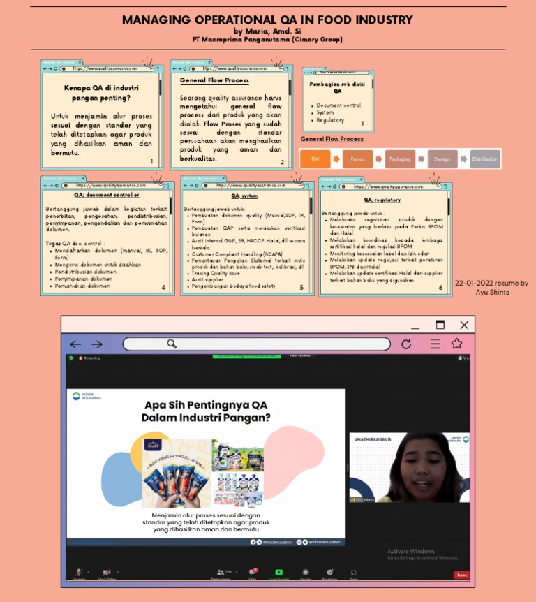 Managing Operational Qa in Food Industry: by Maria, Amd. Si | PDF