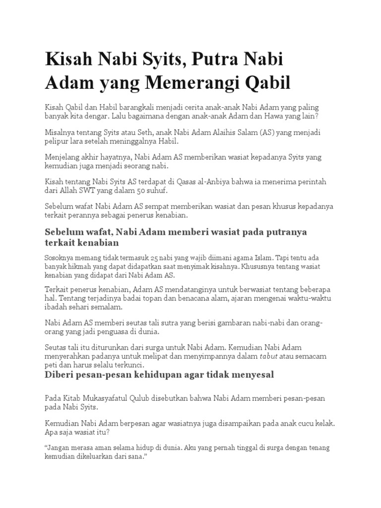 Kisah Nabi Syits: Penerus Kenabian | PDF