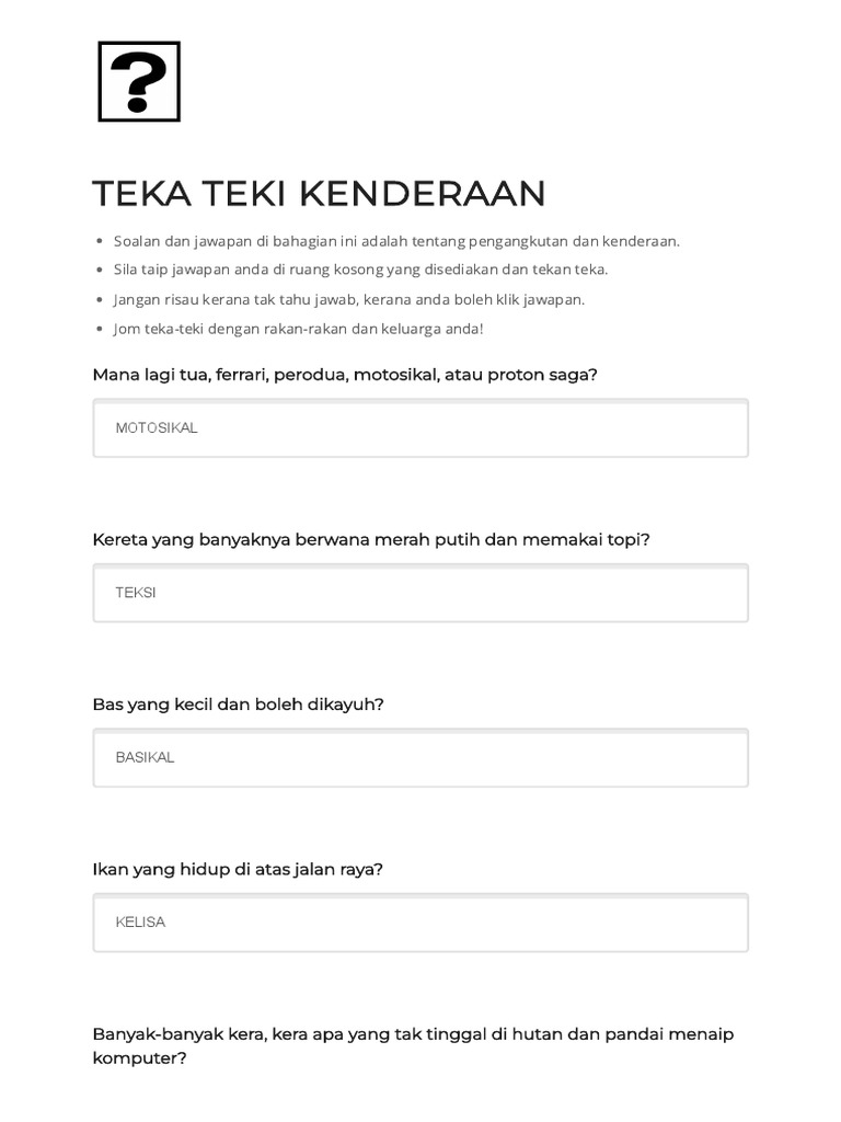 Jom Teka Teki 5 Teka Teki Kenderaan Pdf