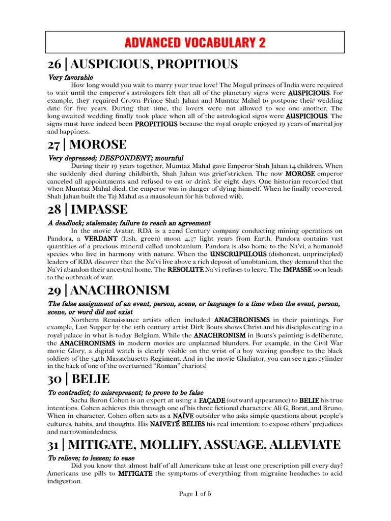 26 - Auspicious, Propitious: Advanced Vocabulary 2 | PDF | Pandemic
