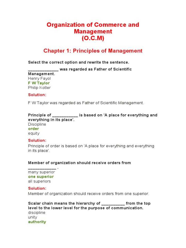 Principles of Management in OCM Chapter 1 | PDF | Employment | Piece Work