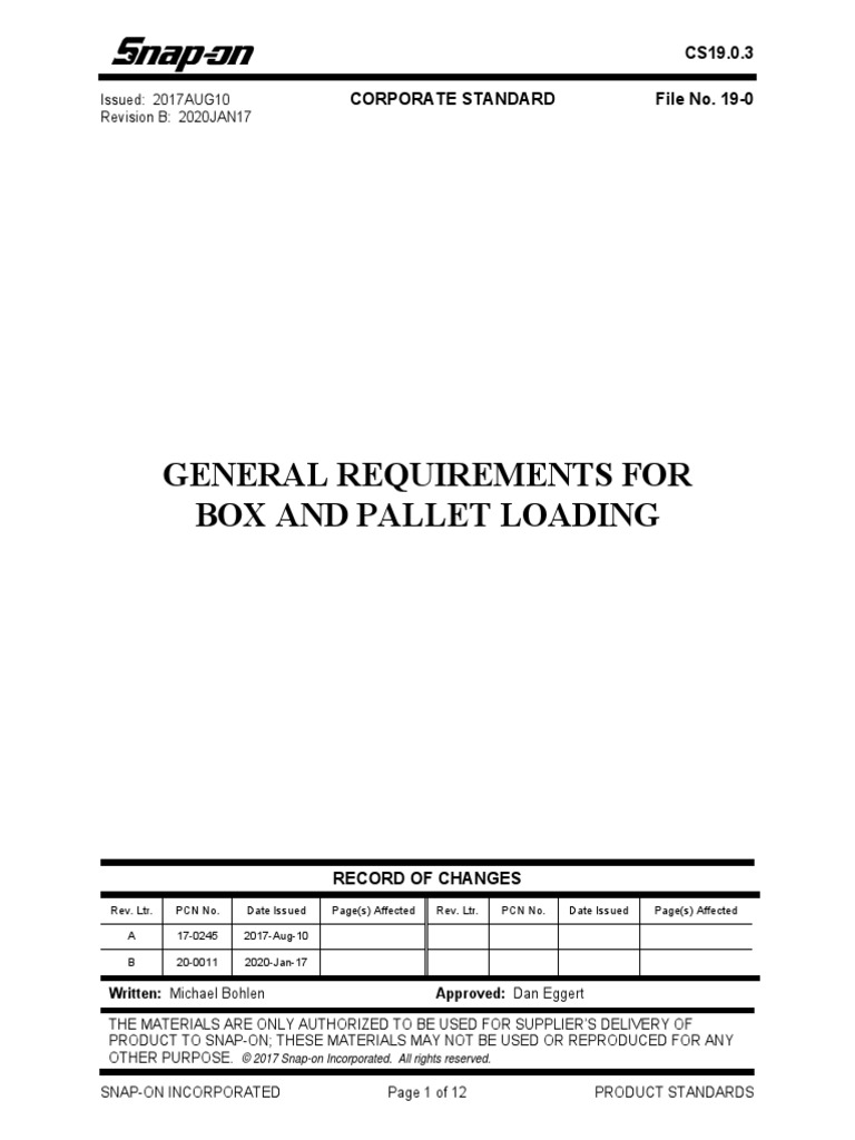 General Requirements For Box and Pallet Loading: CS19.0.3 Corporate ...