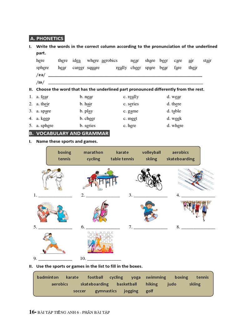 English Exercises for Grade 6: Sports & Games | PDF | Linguistics