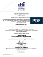 Certificate of Business Name Registration: Mom-X Food Products