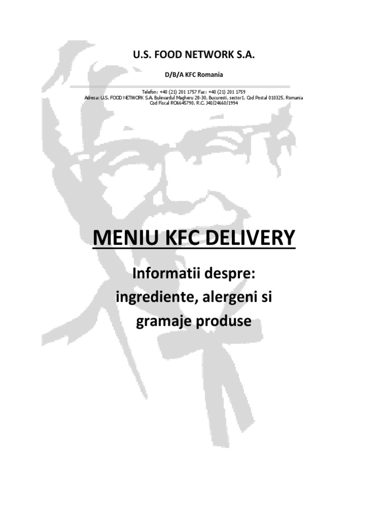 KFC Menu Informatii Suplimentare Delivery | PDF