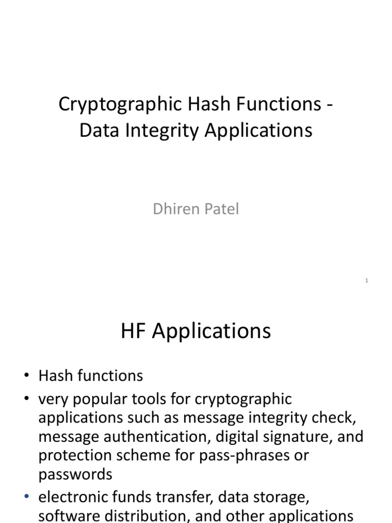 Cryptographic Hash Functions - Data Integrity Applications: Dhiren ...