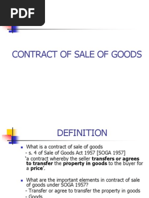 ELEMENTS OF THE CONTRACT OF SALE OF GOODS