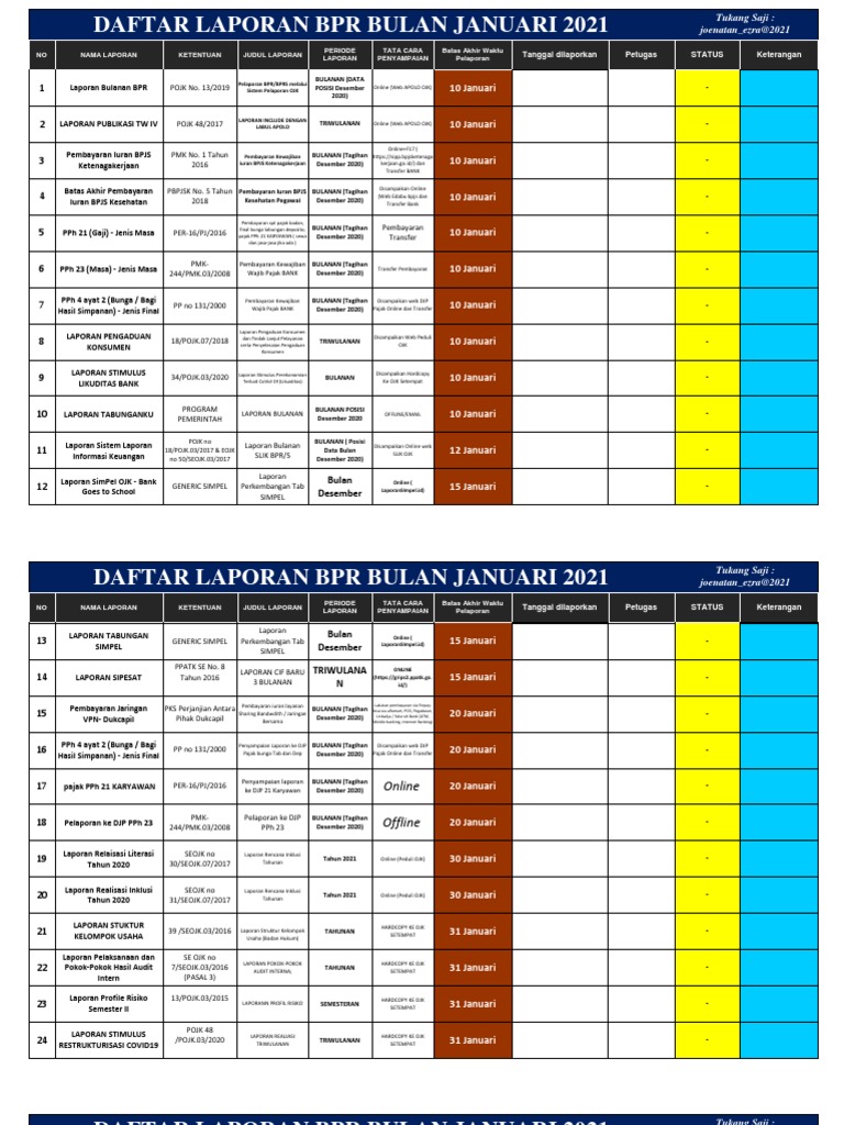 Laporan Bulanan BPR Januari 2021 | PDF
