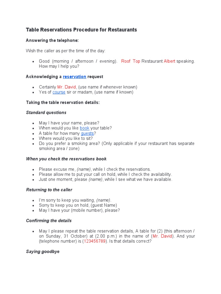 Effective Communication Techniques for Reserving Tables and ...