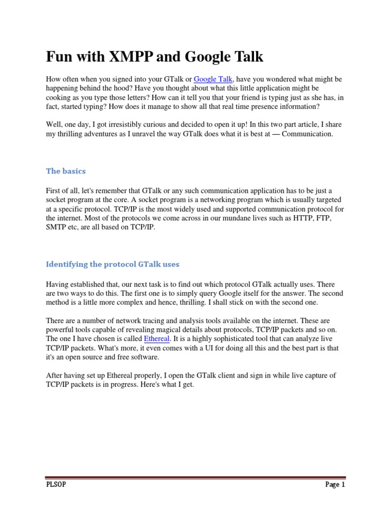 Fun With XMPP and Google Talk The Basics PDF Instant Messaging