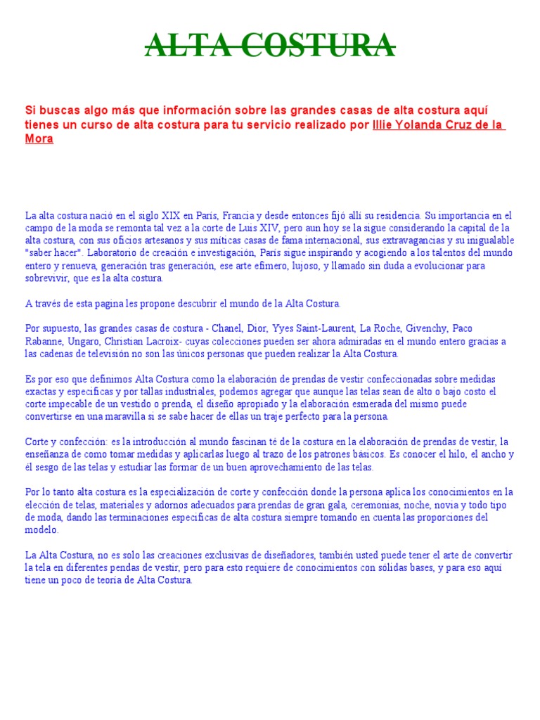 Curso de Alta Costura y Técnicas de Costura | PDF | Ropa | Máquina de coser