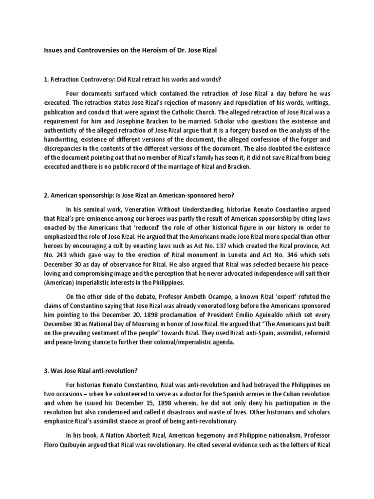 Issues and Controversies On The Heroism of Dr. Jose Rizal | PDF