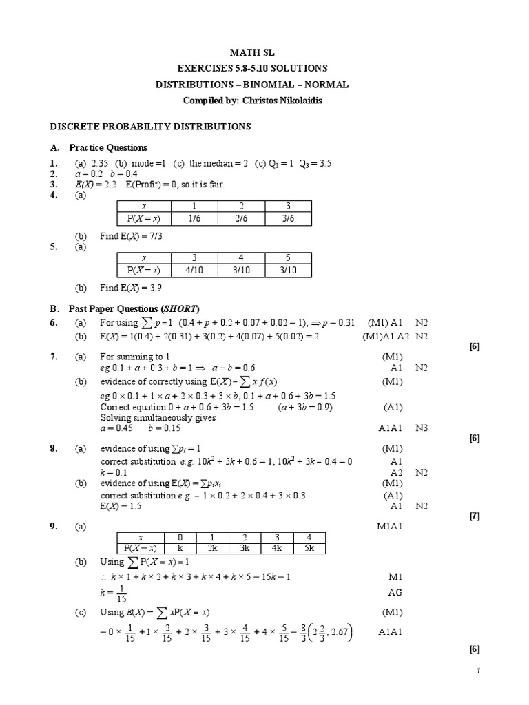 Math SL Probability Solutions | PDF | Applied Mathematics | Mathematics
