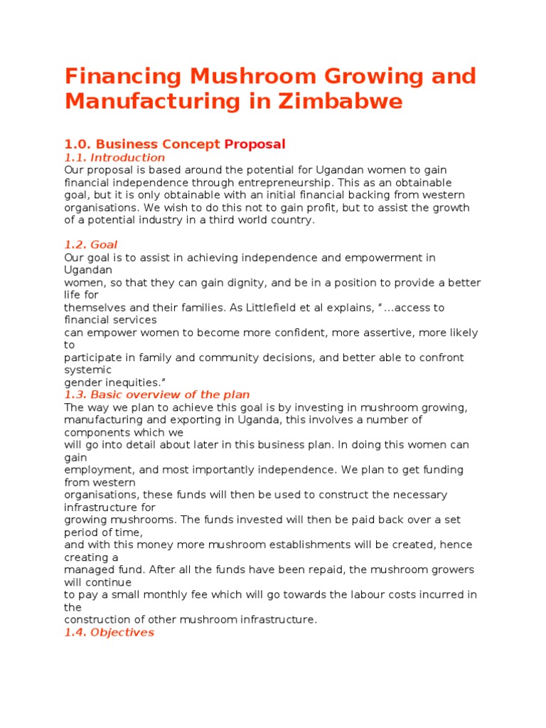 Financing Mushroom Growing Proposal PDF Uganda Entrepreneurship