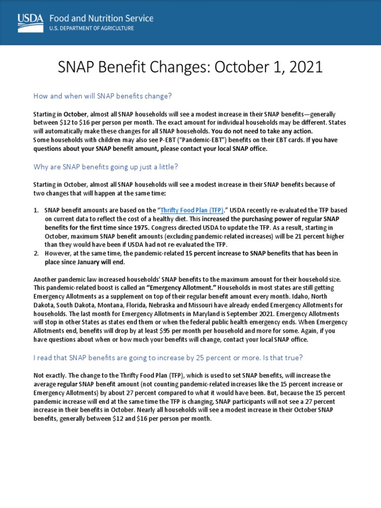 Snap Changes October 2021 | PDF | Supplemental Nutrition Assistance ...