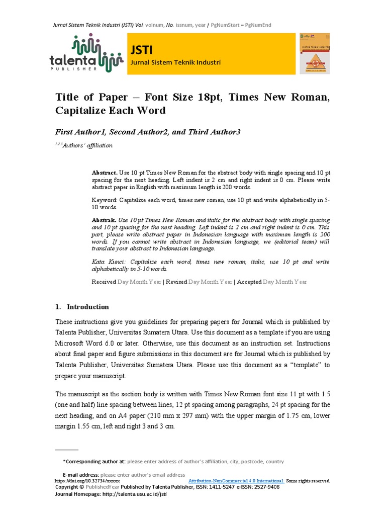 Title of Paper - Font Size 18pt, Times New Roman, Capitalize Each Word ...