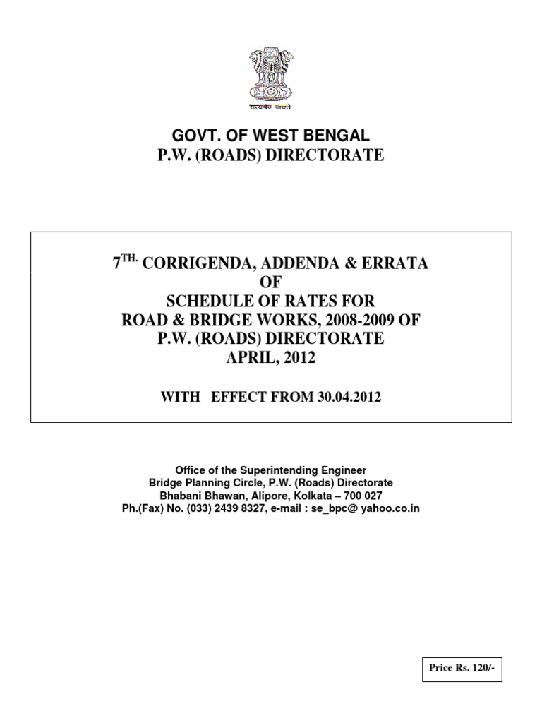 7th Corrigenda for P.W. Rates 2012 | PDF | Road Surface | Asphalt