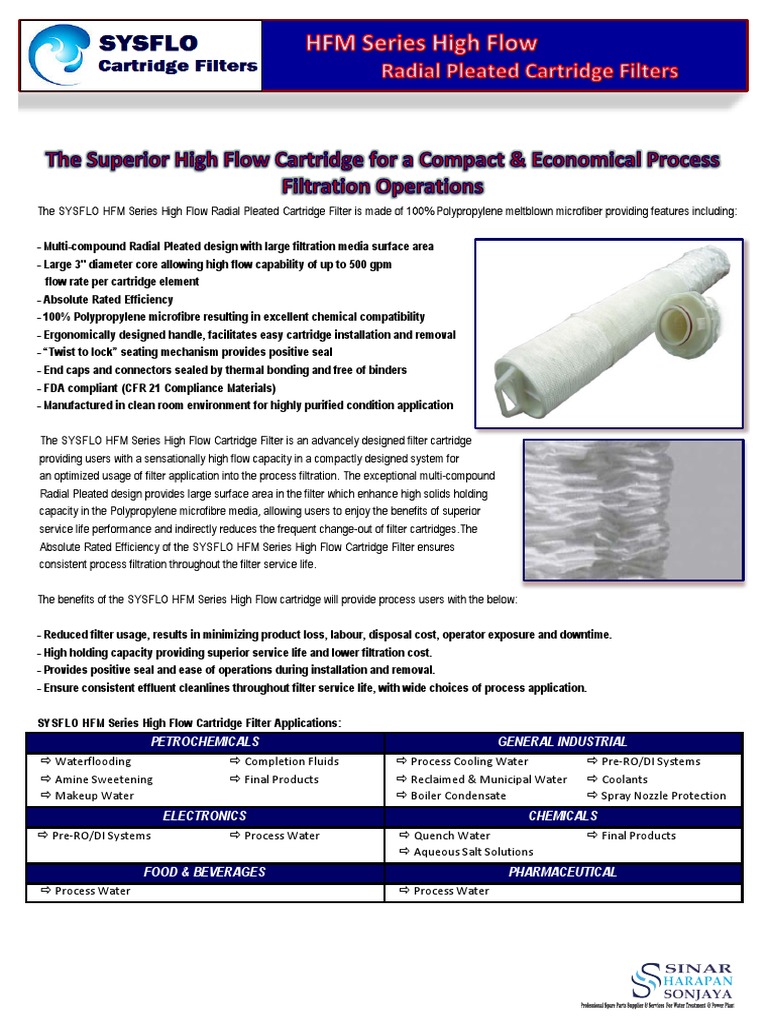 SYSFLO HFM High Flow Cartridge Filters | PDF | Filtration | Water
