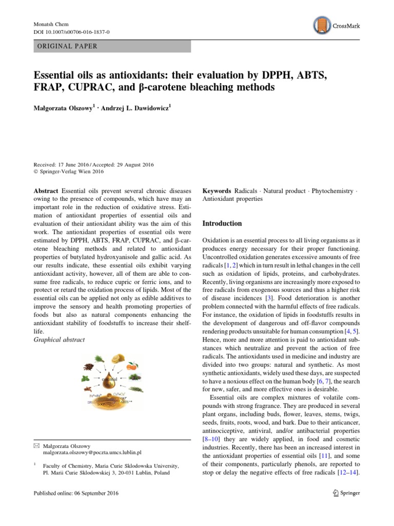Essential Oils As Antioxidants: Their Evaluation by DPPH, ABTS, Frap ...