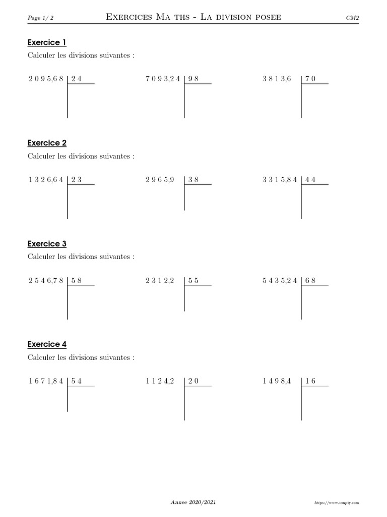 Evaluation Division Cm2 Avec Correction Division Posee cm2 Nombres Decimaux Par Entier 13 | PDF | Économie