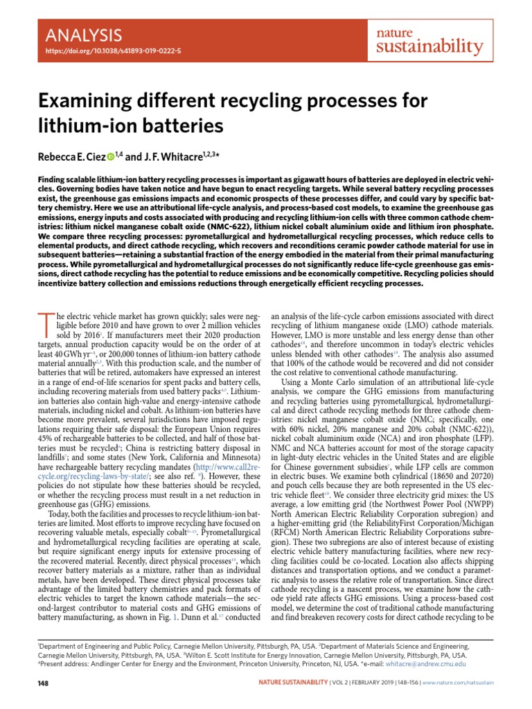 LIB Recycling Ciez2019 | PDF | Lithium Ion Battery | Rechargeable Battery