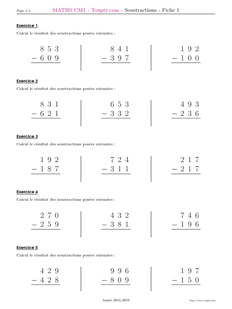 évaluation Division Cm1 Avec Correction Soustraction cm1 3 | PDF