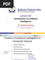 Introduction To Artificial Intelligence: Dr. Humera Farooq