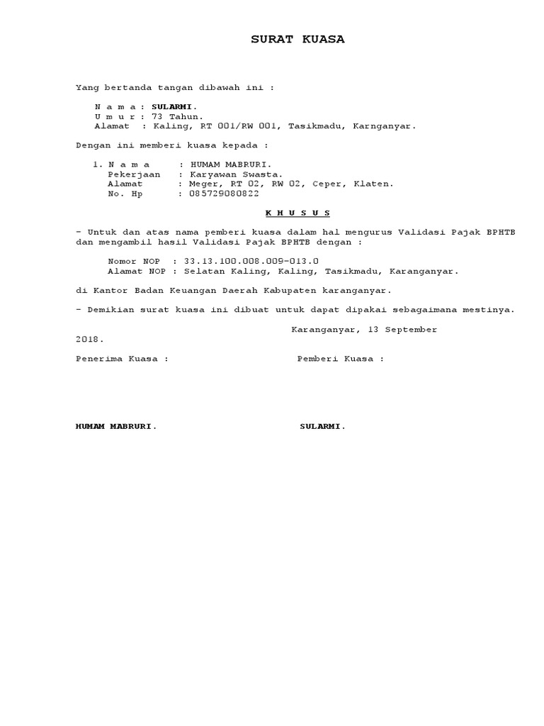 Contoh Surat Kuasa Validasi Bphtb Contoh Surat Kuasa - vrogue.co
