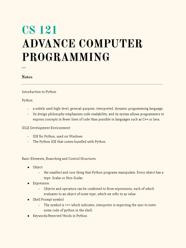 Advance Computer Programming: Notes | PDF | Control Flow | Python ...