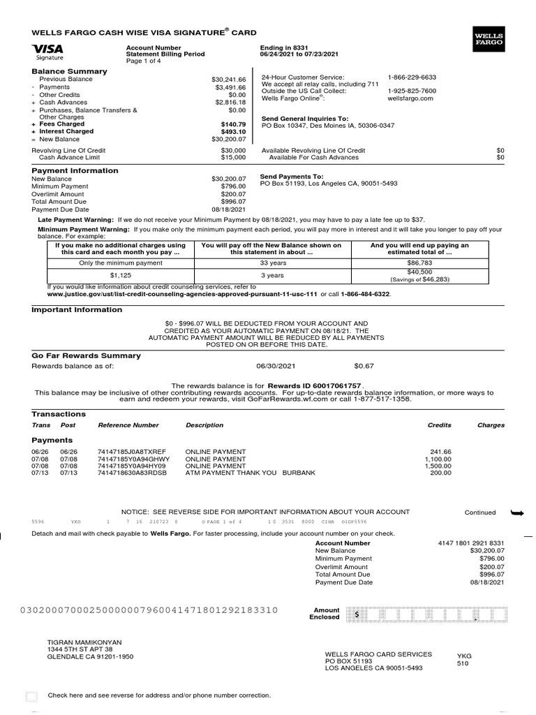 Wells Fargo Cash Wise Visa Signature Card: Trans Post