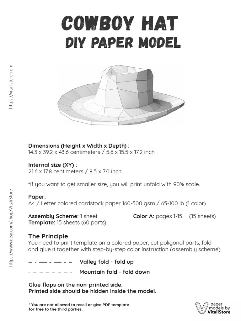 Cowboy Hat DIY Paper Model RE2 | PDF | Paper | Stationery