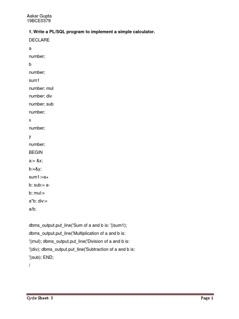 Simple PL/SQL Programs and Functions | PDF | Pl/Sql | Software Development
