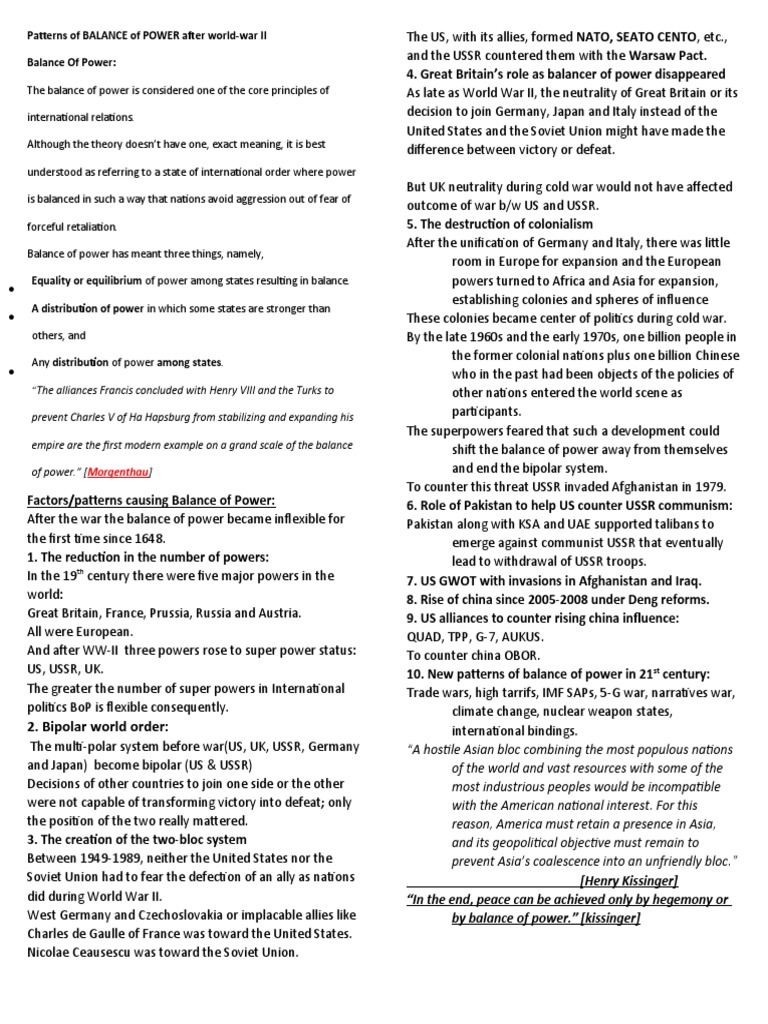 Patterns of BALANCE of POWER After World | PDF | Sovereignty | Nationality