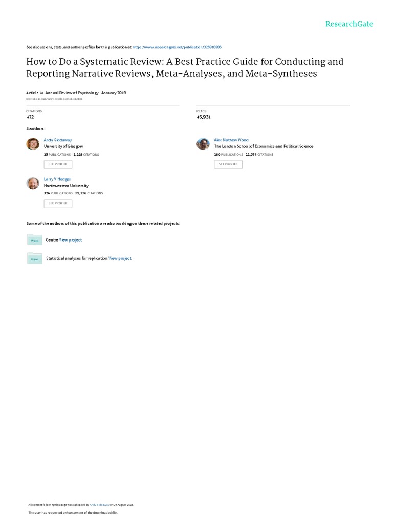 How To Do A Systematic Review A Best Practice Guide For Conducting and