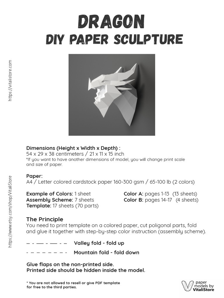 DIY Paper Sculpture: Dragon | PDF | Paper | Printing