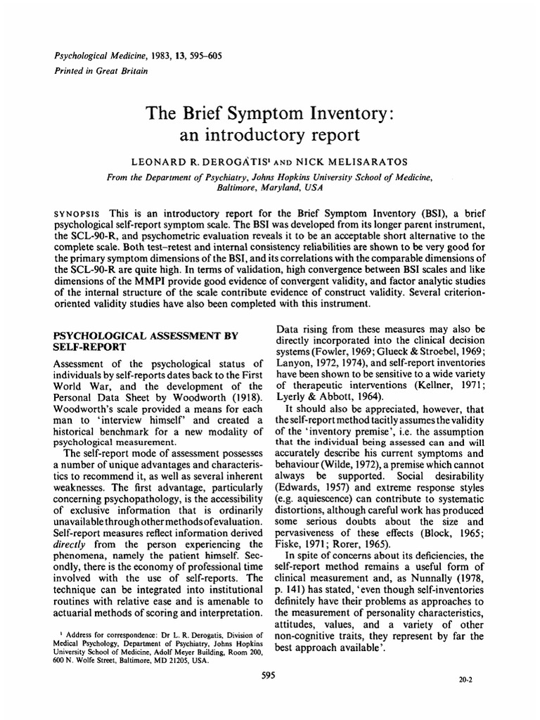 Overview of the Brief Symptom Inventory | PDF | Validity (Statistics ...