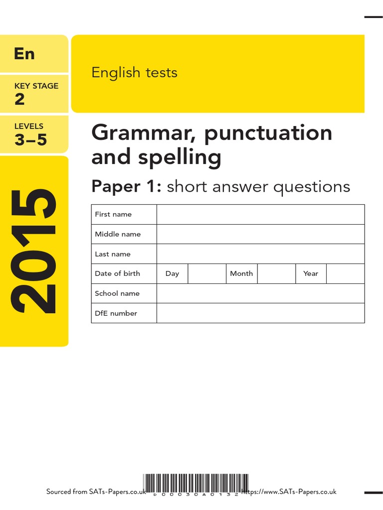 KS2 English Grammar Test 2015 Answers | PDF | Question | Comma