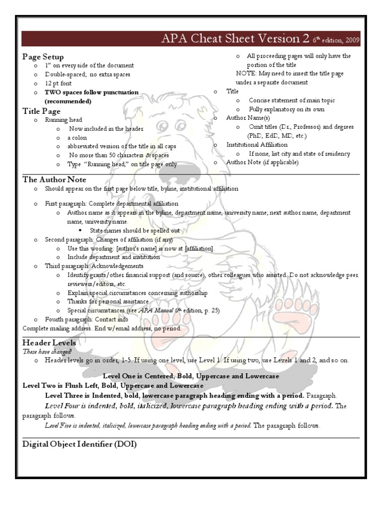 APA Cheat Sheet 6th Edition v2 PDF | Citation | Paragraph