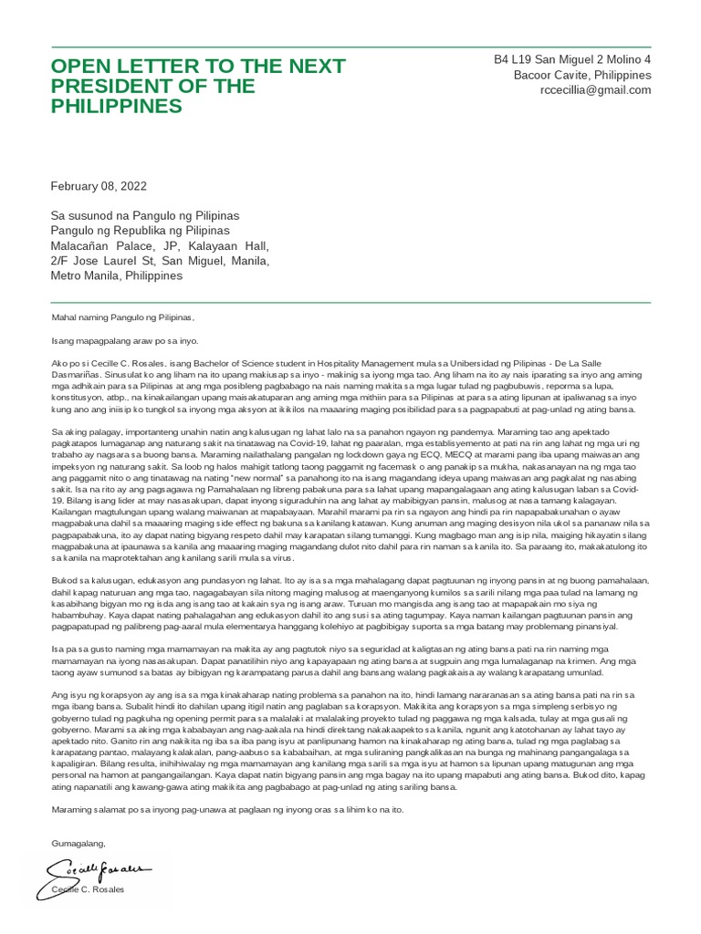 Open Letter To The Next President of The Philippines | PDF