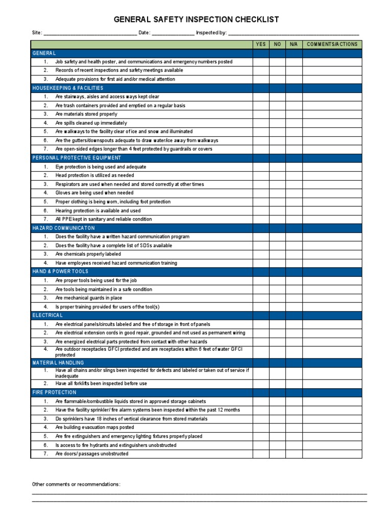 General Safety Inspection Checklist | PDF | Personal Protective ...