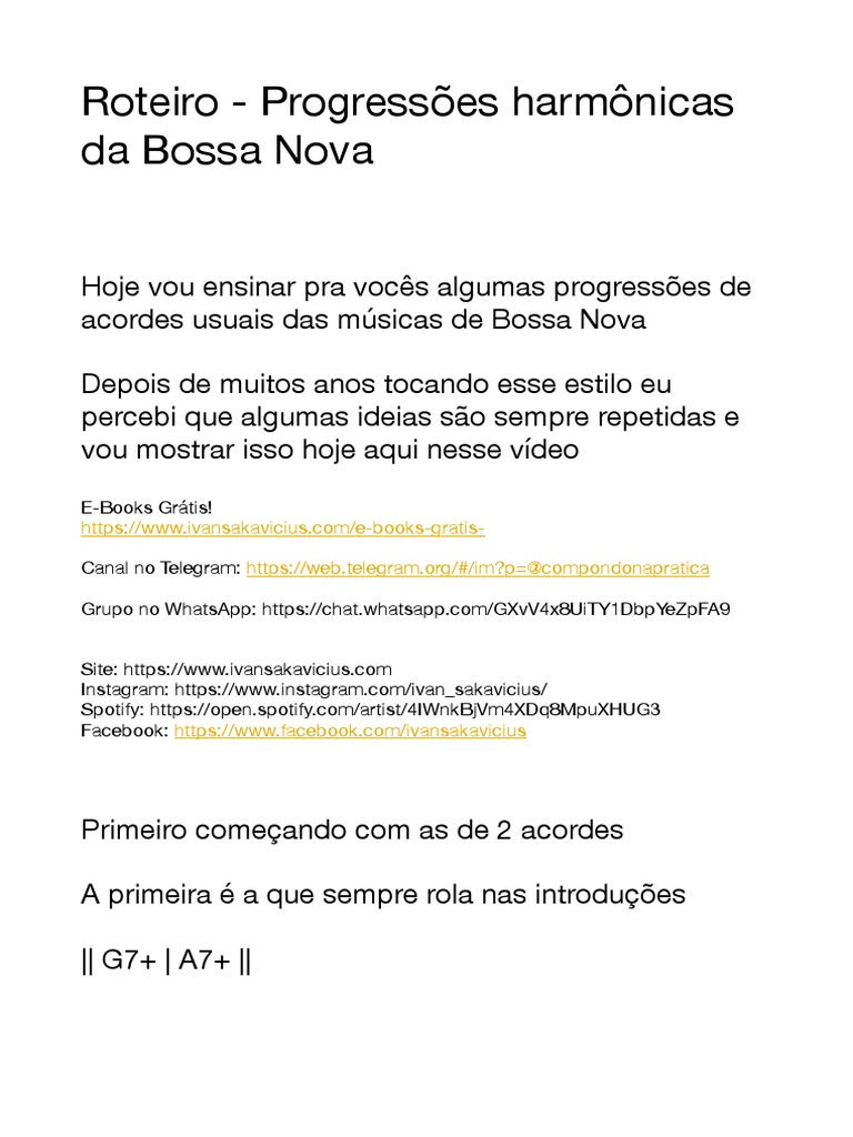 Roteiro - Progressões Harmônicas Da Bossa Nova | PDF