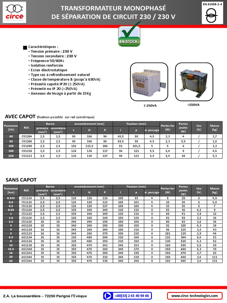 Transformateur d'isolement 230V PDF Transformateur électrique — free download