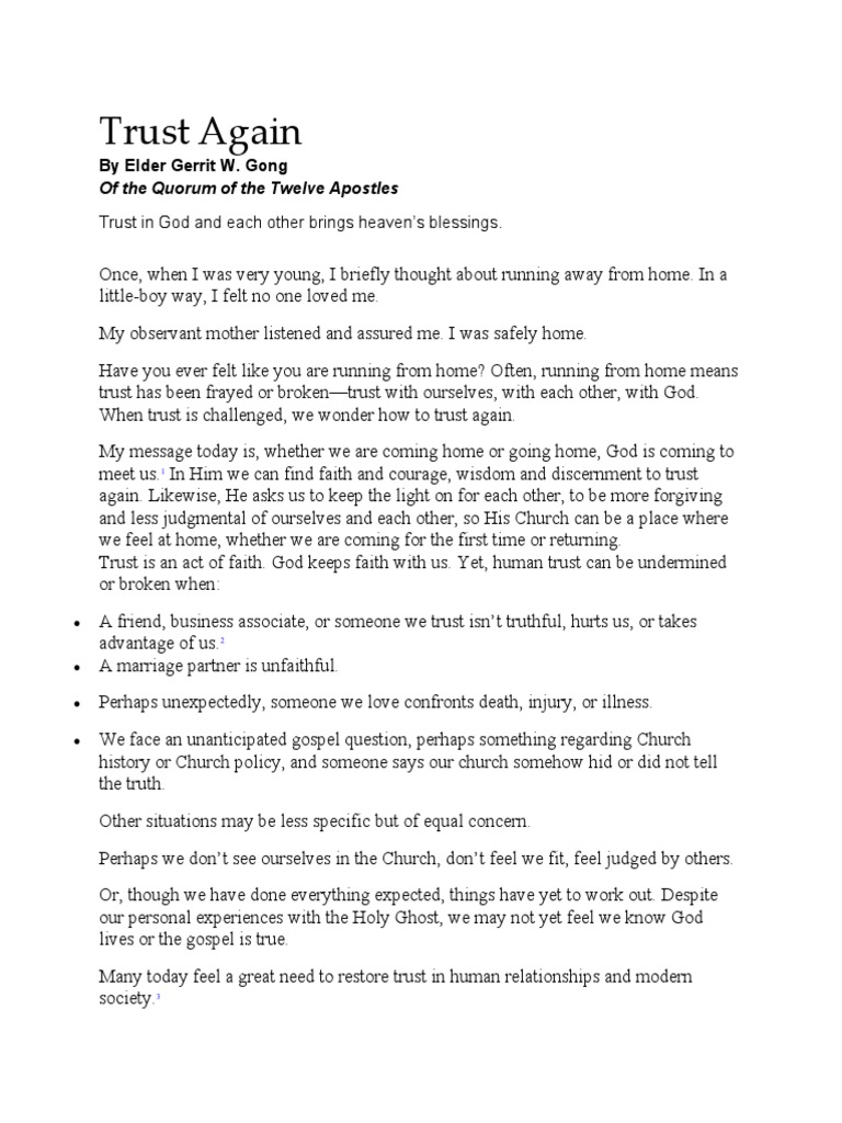 Trust Again by Elder Gerrit W. Gong PDF Jesus