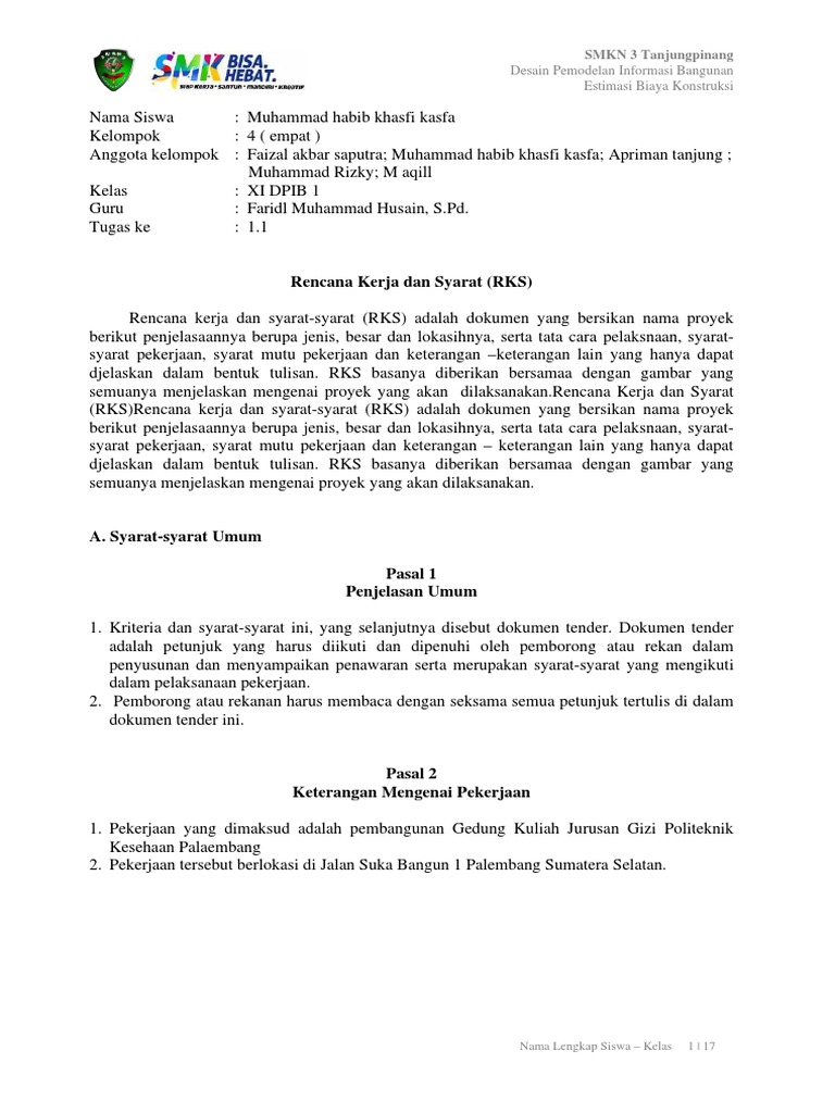 RKS dan Syarat Tender Gedung Kuliah | PDF | Teknologi & Rekayasa