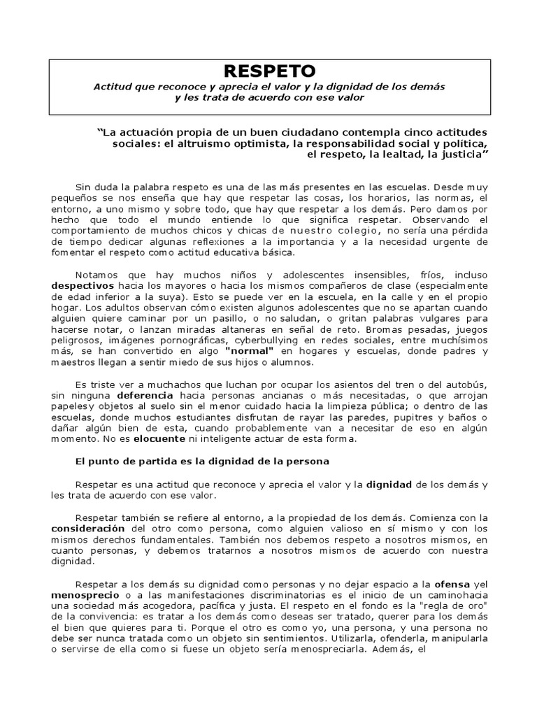 Fomentando el Respeto en la Educación | PDF | Amor | Dignidad