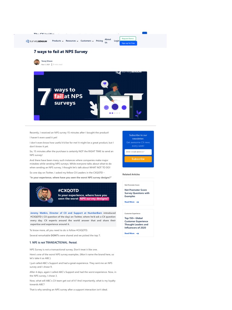7 Ways To Fail at NPS Survey | PDF | Customer Experience | Communication