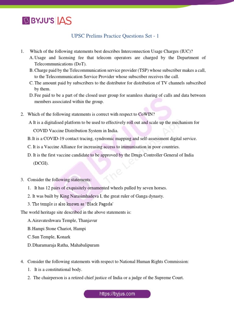 UPSC Prelims Practice Questions SET 1 PDF