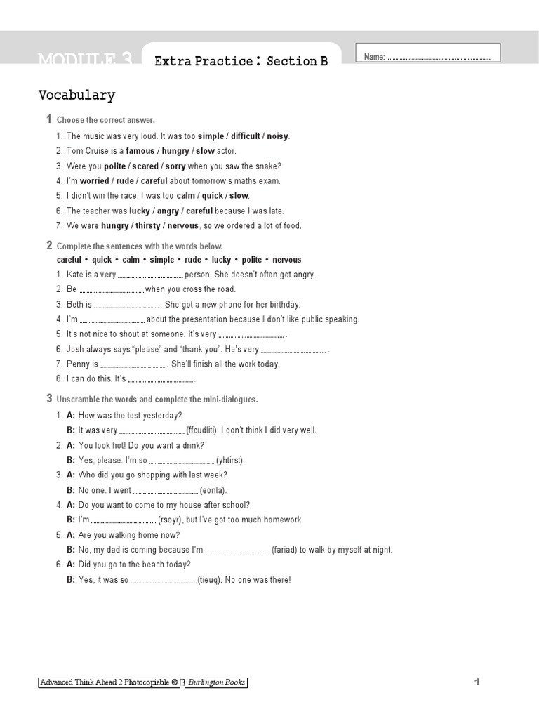 Vocabulary: Extra Practice Section B | PDF